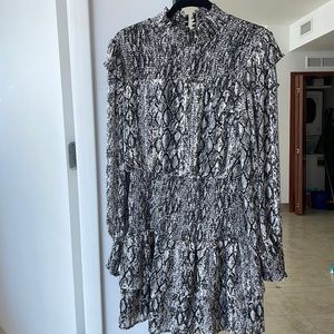 English Factory Snakeskin print ruffled chiffon dress